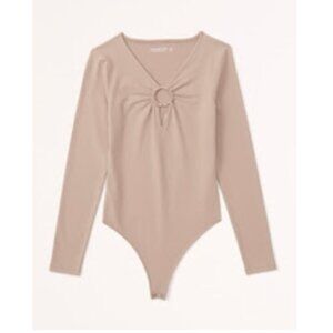 Abercrombie & Fitch Gold Ring Detail Long Sleeve Bodysuit Brown